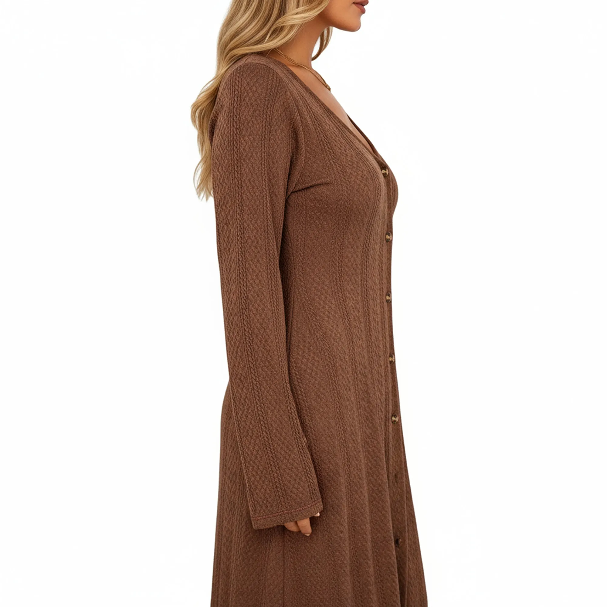 Anna-Kaci Women's Long Sleeve Button Front Maxi Dress with Deep V-Neck and Side Slit sold by Anna-Kaci product image thumbnail 2