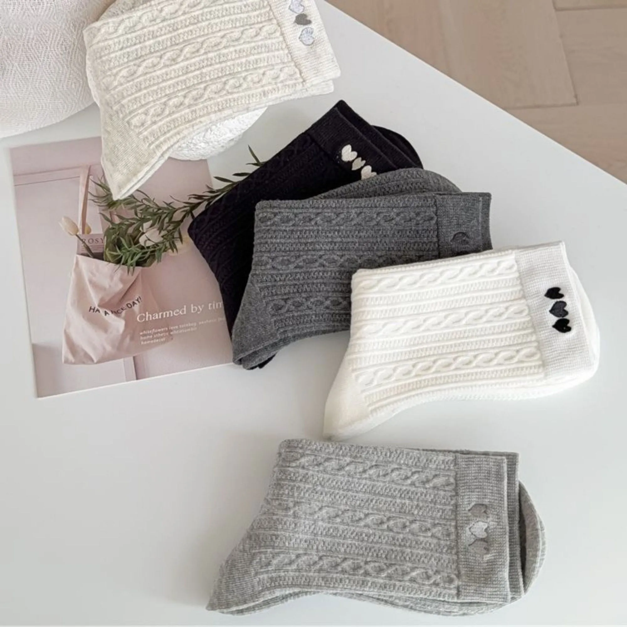 Anna-Kaci Women's 3 Pairs Quarter Socks Heart Accent Knit Stretchy Comfortable Fit Everyday Casual Wear sold by Anna-Kaci product image thumbnail 5