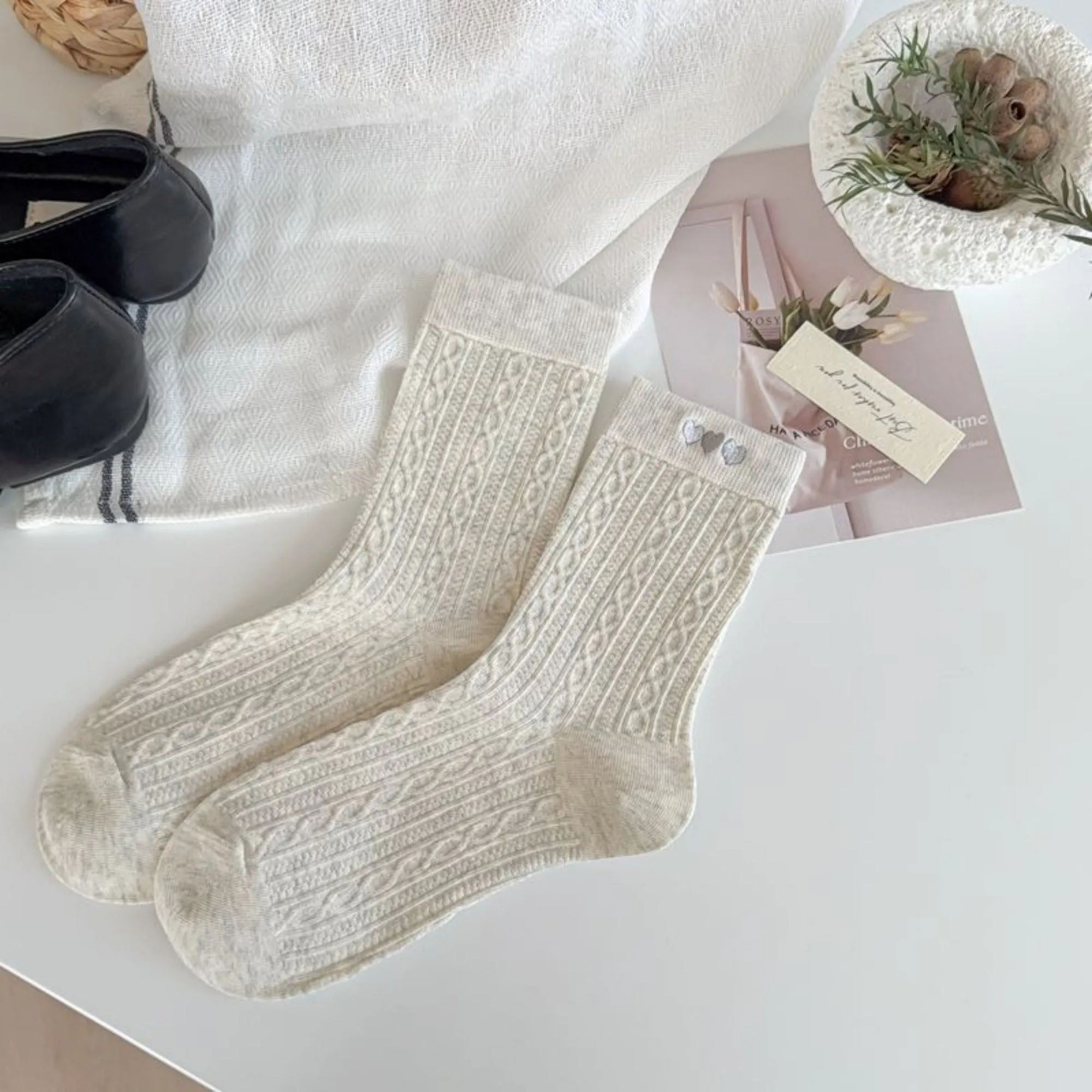 Anna-Kaci Women's 3 Pairs Quarter Socks Heart Accent Knit Stretchy Comfortable Fit Everyday Casual Wear sold by Anna-Kaci product image thumbnail 2