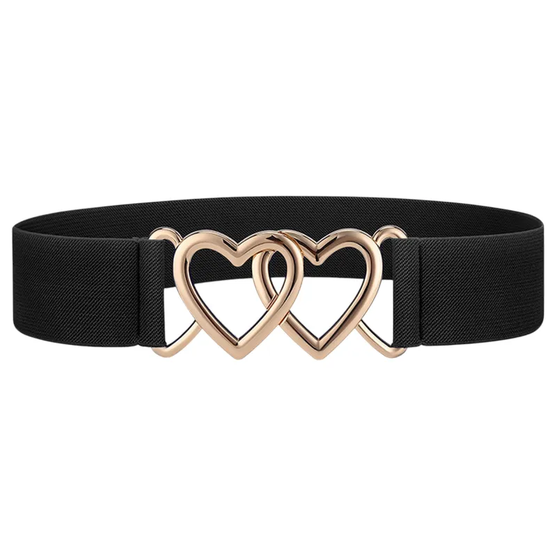 Anna-Kaci Women's Elastic Waist Belt with Gold Heart Buckle sold by Anna-Kaci