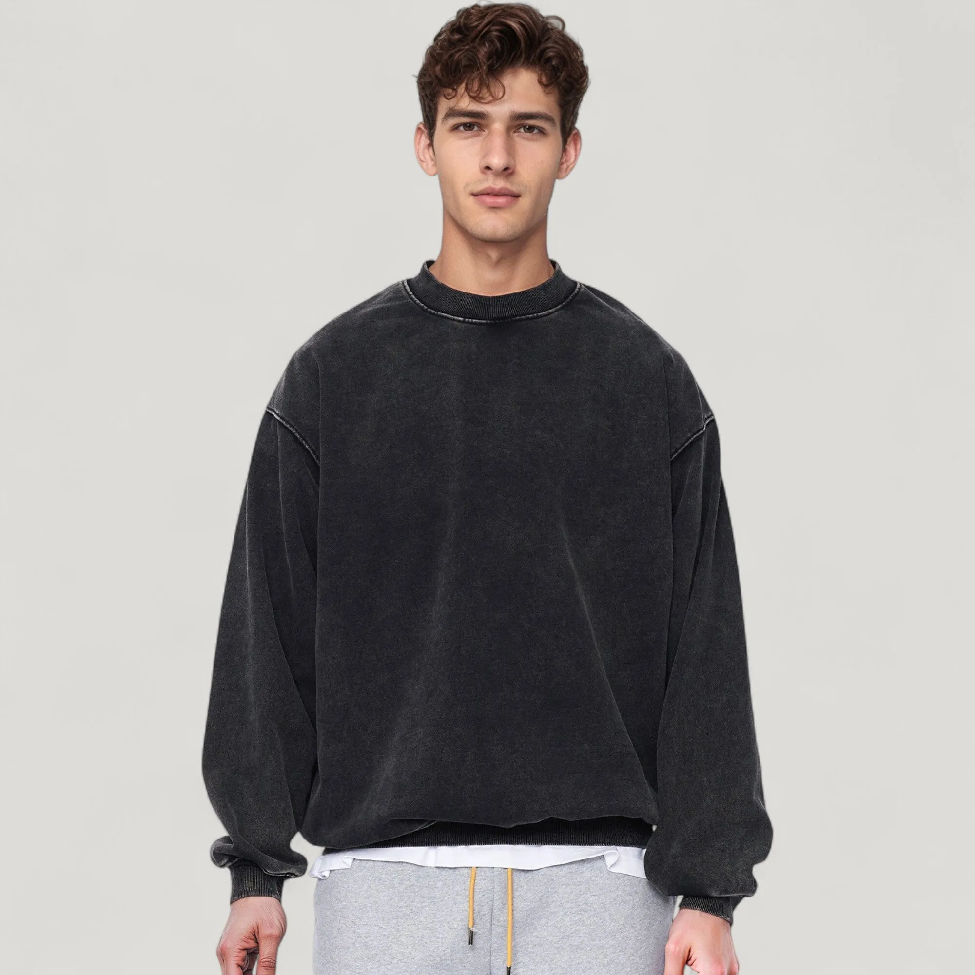 Anna-Kaci Active Men's Oversized Crew Neck Long Sleeve Sweatshirt with Relaxed Fit and Minimalist Style sold by Anna-Kaci product image thumbnail 2