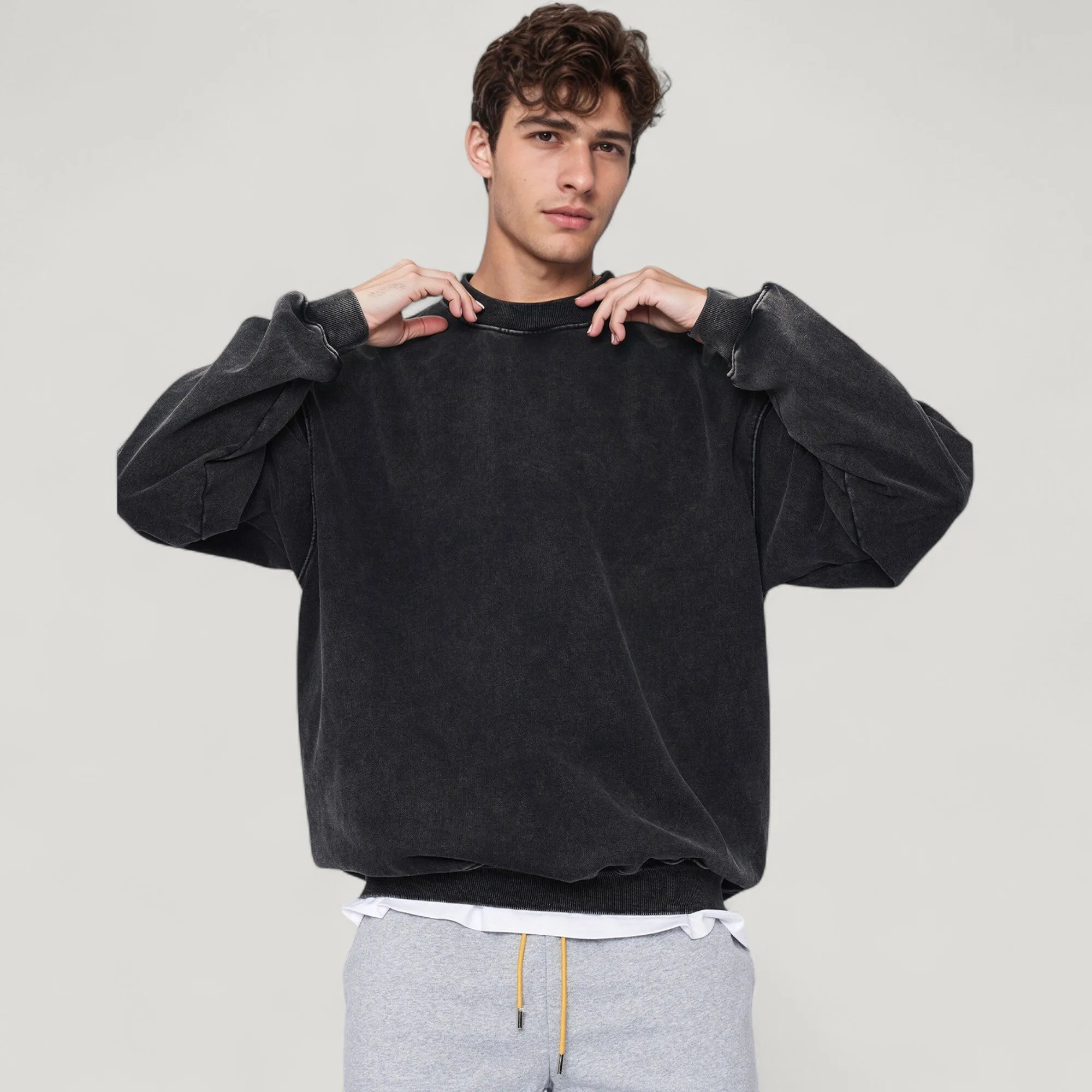 Anna-Kaci Active Men's Oversized Crew Neck Long Sleeve Sweatshirt with Relaxed Fit and Minimalist Style sold by Anna-Kaci product image thumbnail 3
