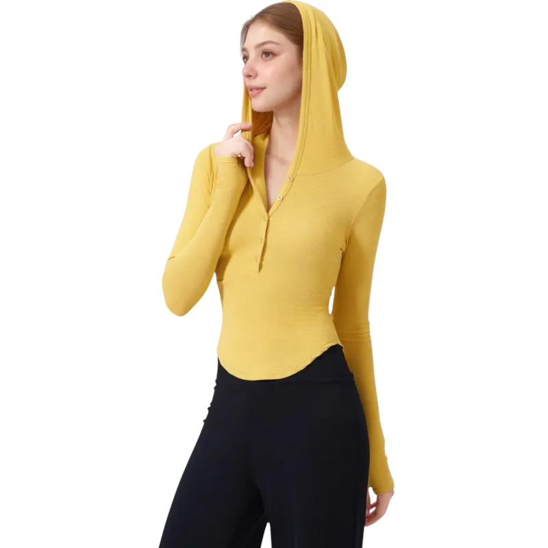 Anna-Kaci Active Women's Long Sleeve Henley Hoodie Activewear Top with Streamlined Fit and Lightweight Stretch Fabric sold by Anna-Kaci