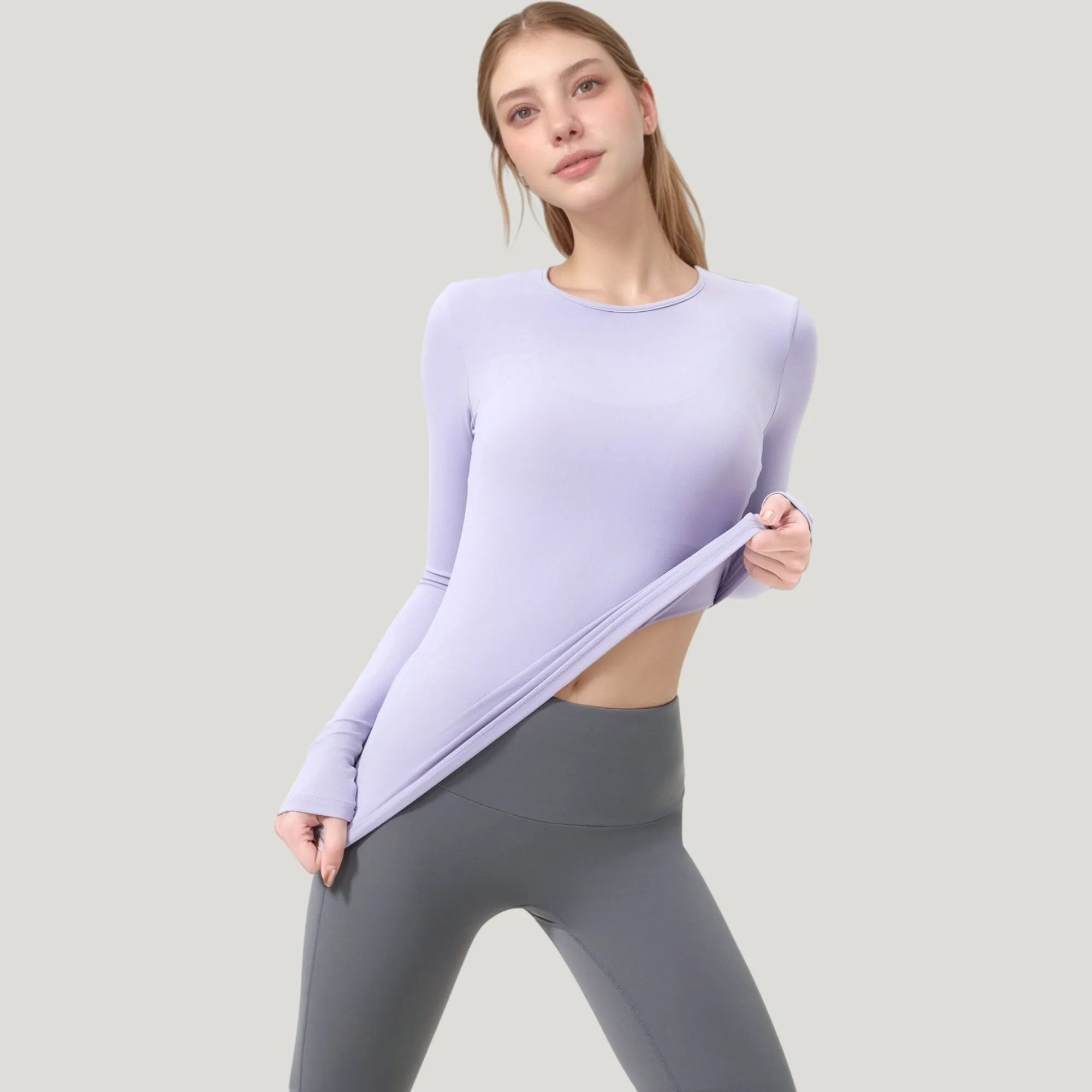 Anna-Kaci Active Women's Long Sleeve Fitted Activewear Top with Crew Neck and Thumbhole Cuffs sold by Anna-Kaci product image thumbnail 4
