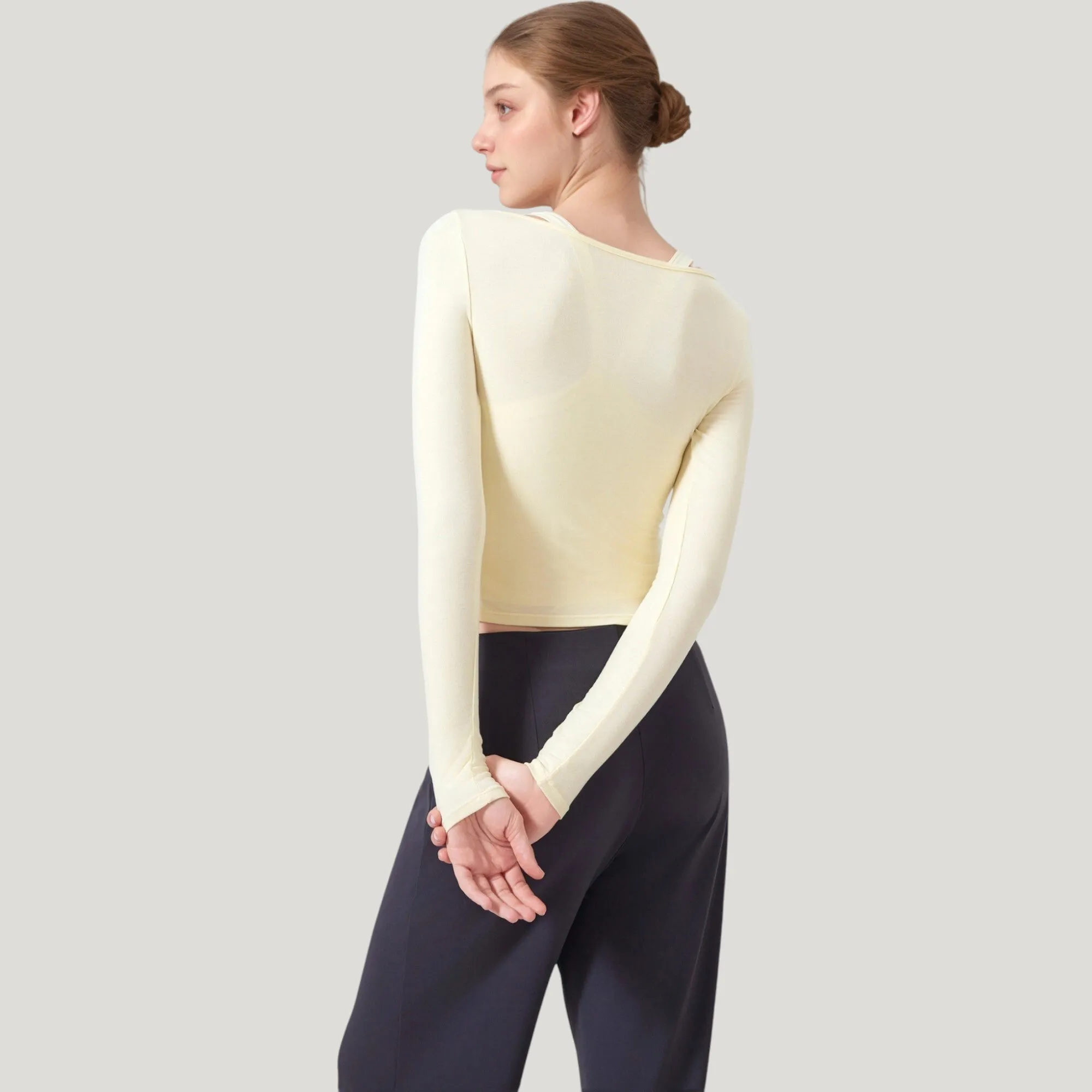 Anna-Kaci Active Women's Long Sleeve Henley Activewear Top with Scoop Neckline and Streamlined Fitted Silhouette sold by Anna-Kaci product image thumbnail 5