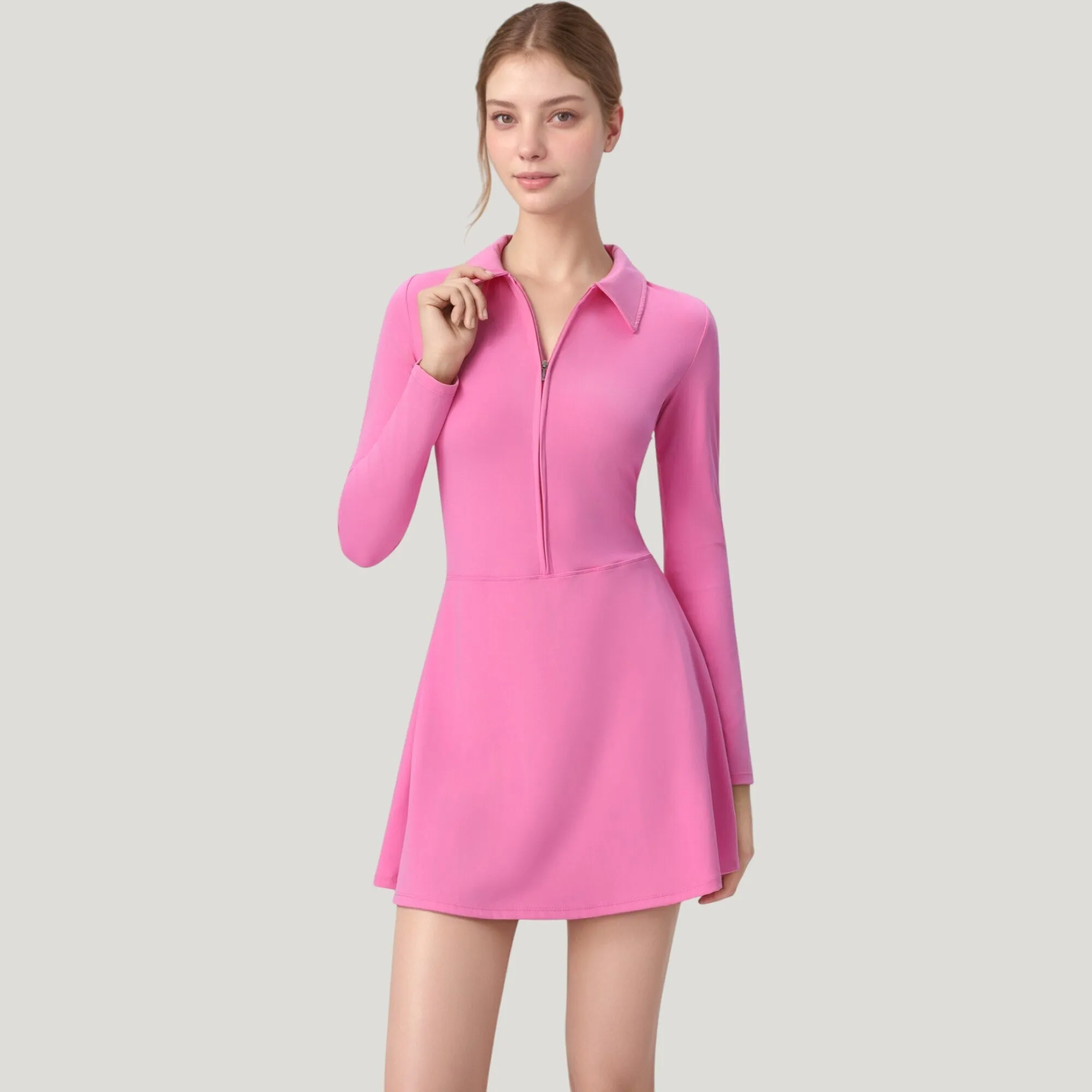 Anna-Kaci Active Women's Long Sleeve Active Dress with Zip Front Closure and Pointed Collar sold by Anna-Kaci product image thumbnail 3