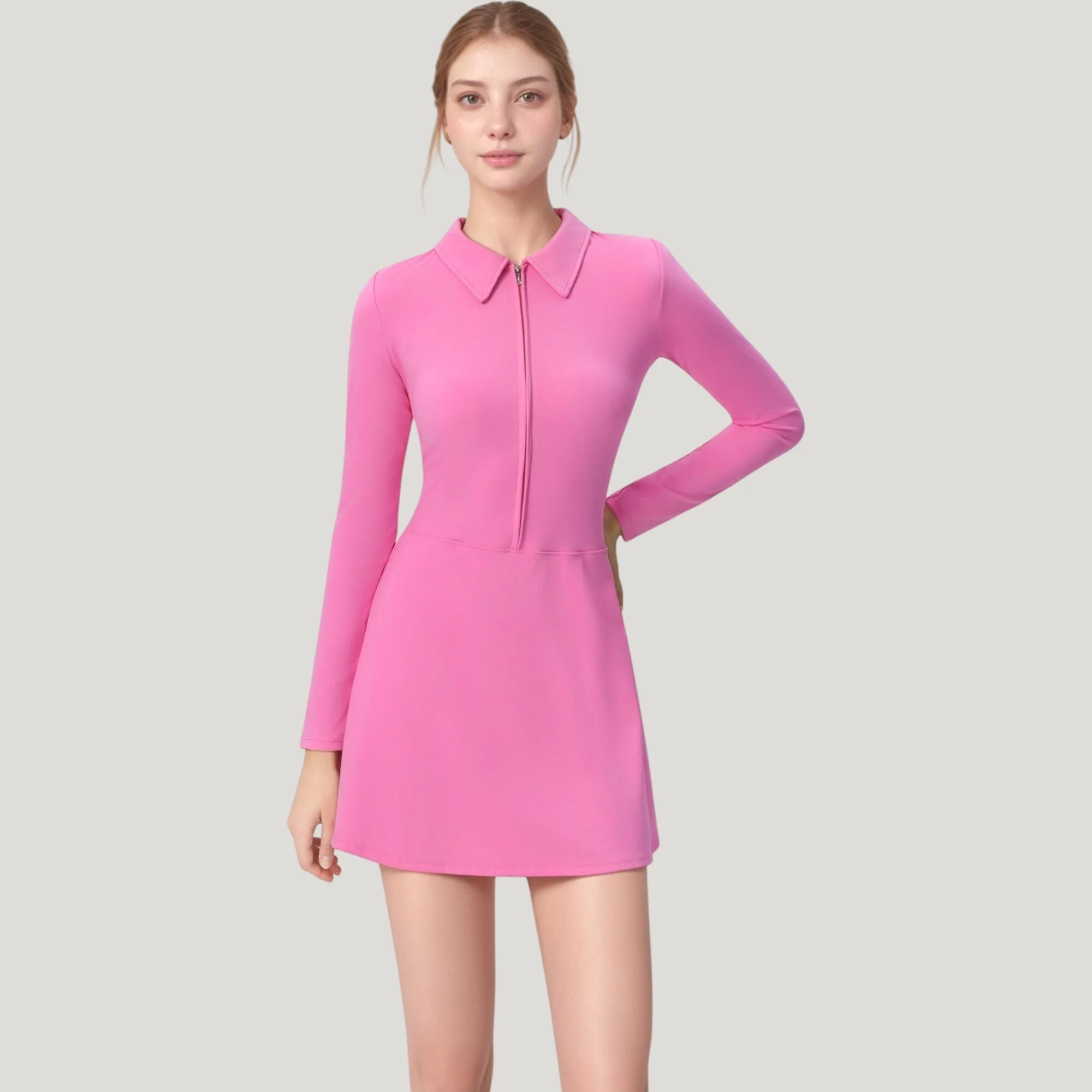 Anna-Kaci Active Women's Long Sleeve Active Dress with Zip Front Closure and Pointed Collar sold by Anna-Kaci product image thumbnail 4