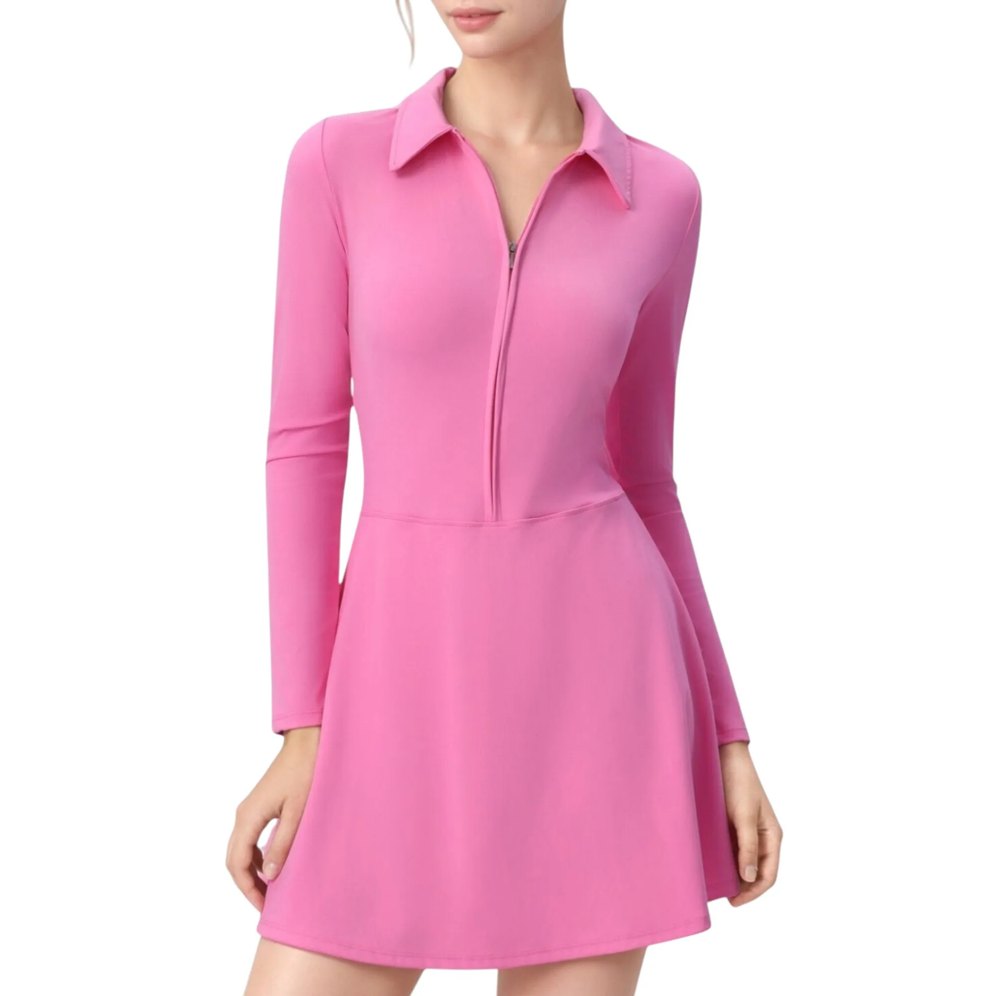 Anna-Kaci Active Women's Long Sleeve Active Dress with Zip Front Closure and Pointed Collar sold by Anna-Kaci
