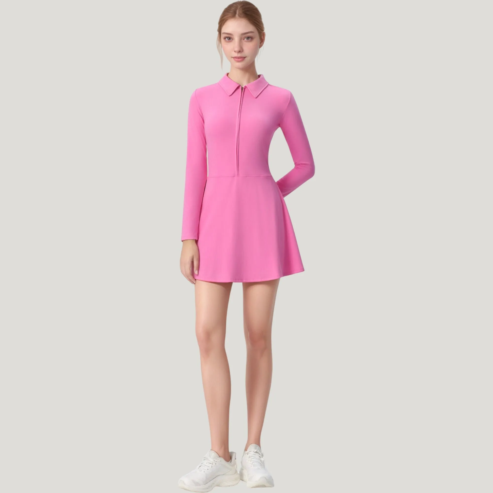 Anna-Kaci Active Women's Long Sleeve Active Dress with Zip Front Closure and Pointed Collar sold by Anna-Kaci product image thumbnail 5