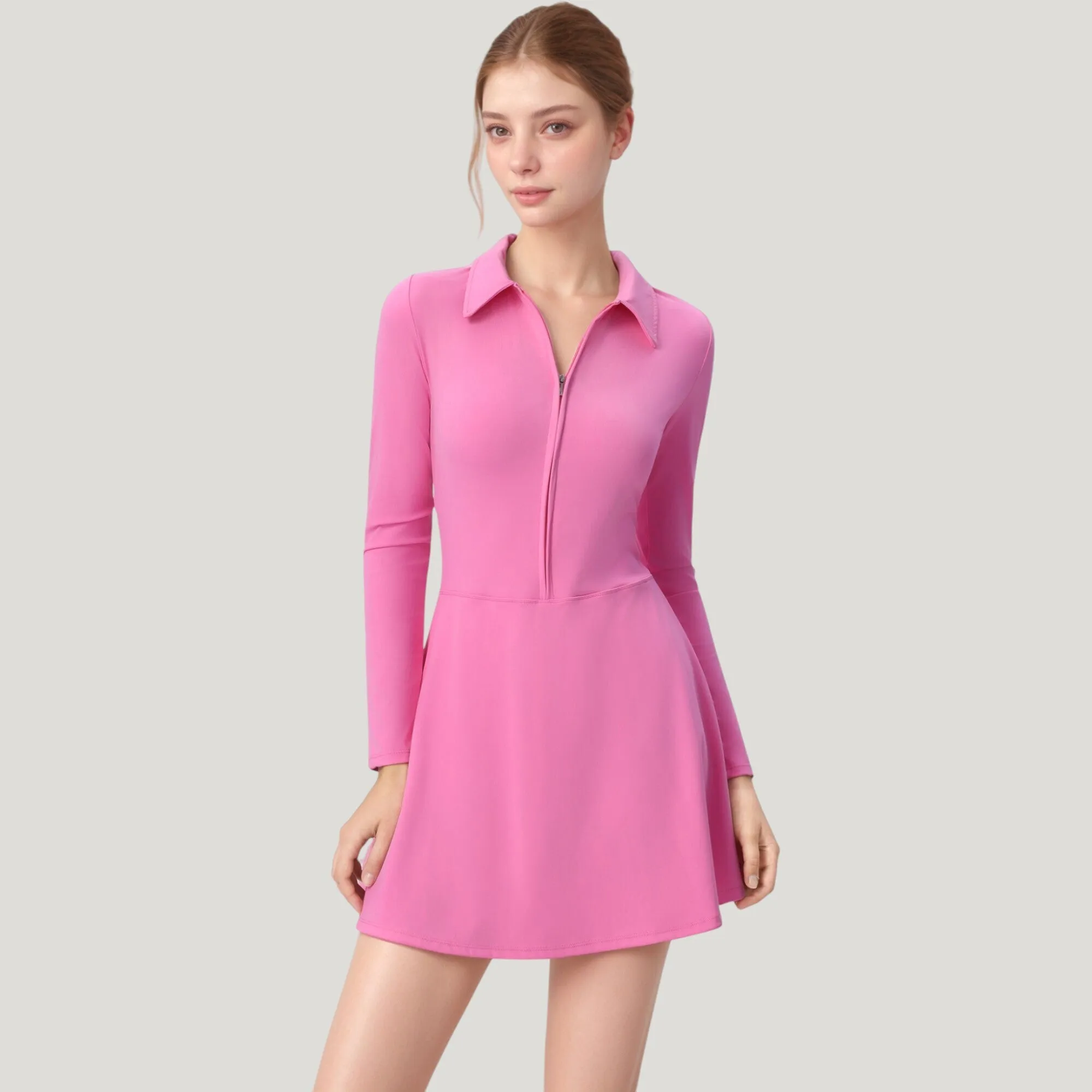 Anna-Kaci Active Women's Long Sleeve Active Dress with Zip Front Closure and Pointed Collar sold by Anna-Kaci product image thumbnail 2