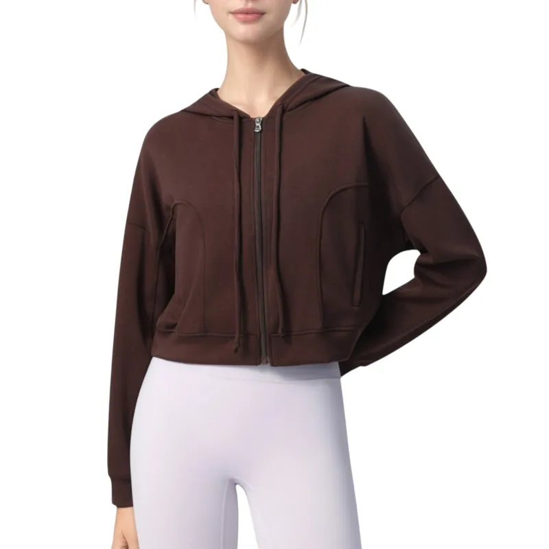 Anna-Kaci Active Women's Zip Front Cropped Hoodie with Long Sleeves and Drawstring Hood sold by Anna-Kaci