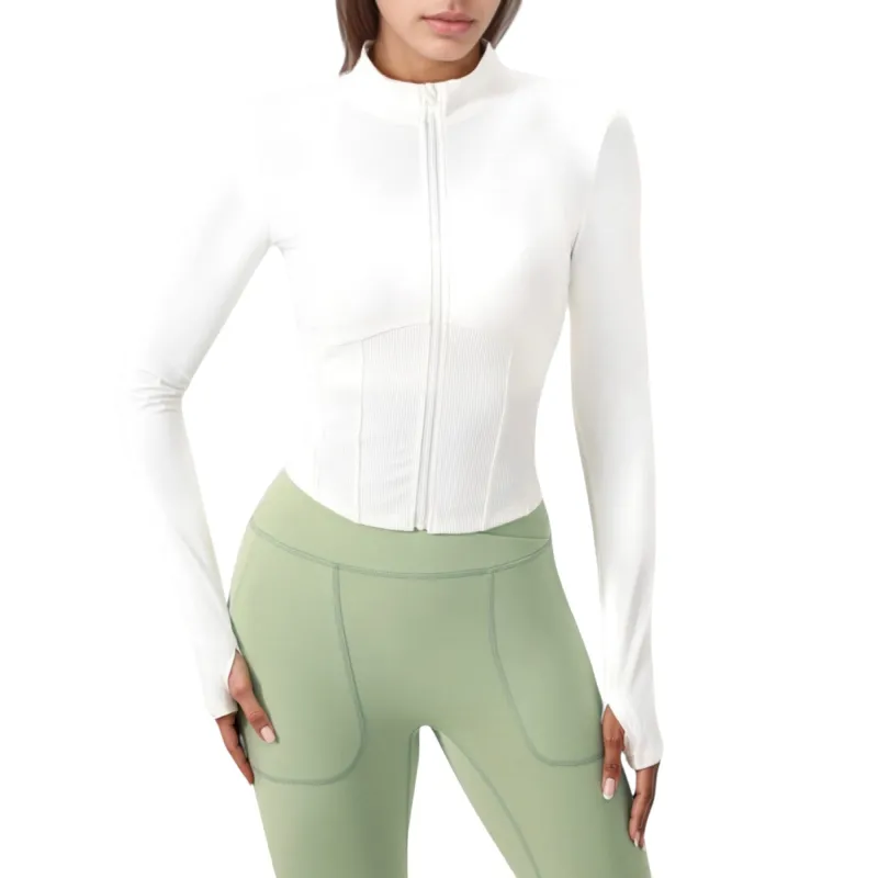 Anna-Kaci Active Women's Long Sleeve Zip-Up Cropped Active Jacket with Thumbhole Cuffs and Slim Fit Design sold by Anna-Kaci