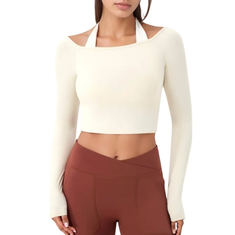 Anna-Kaci Active Women's Off Shoulder Long Sleeve Activewear Crop Top with Streamlined Fit and Lightweight Stretch Fabric sold by Anna-Kaci