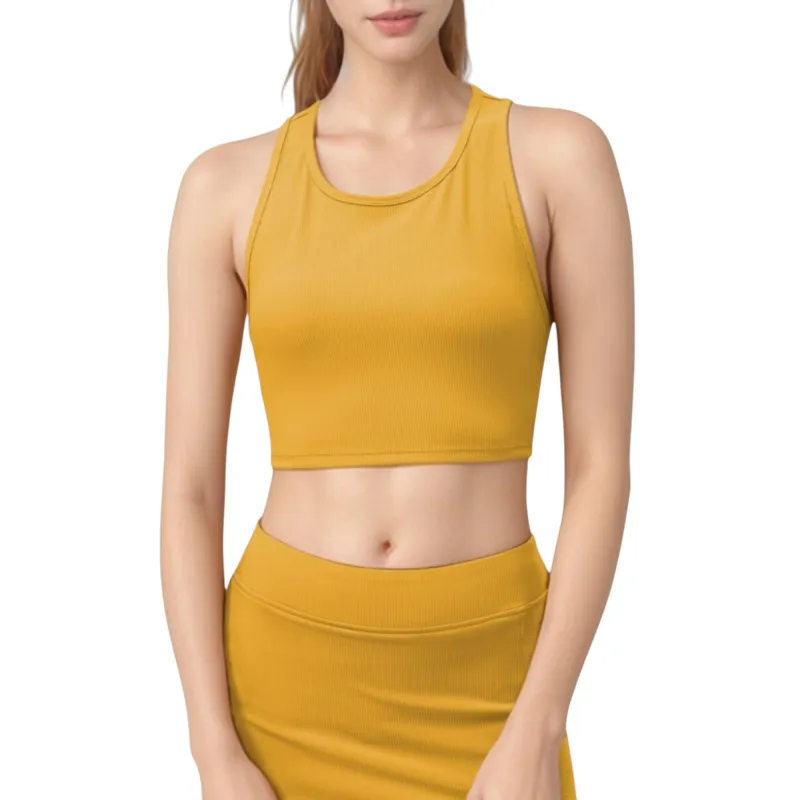 Anna-Kaci Active Women's High Neck Ribbed Sports Bra with Longline Fit and Wide Strap Support for Low to Medium Impact Workouts made by Anna-Kaci