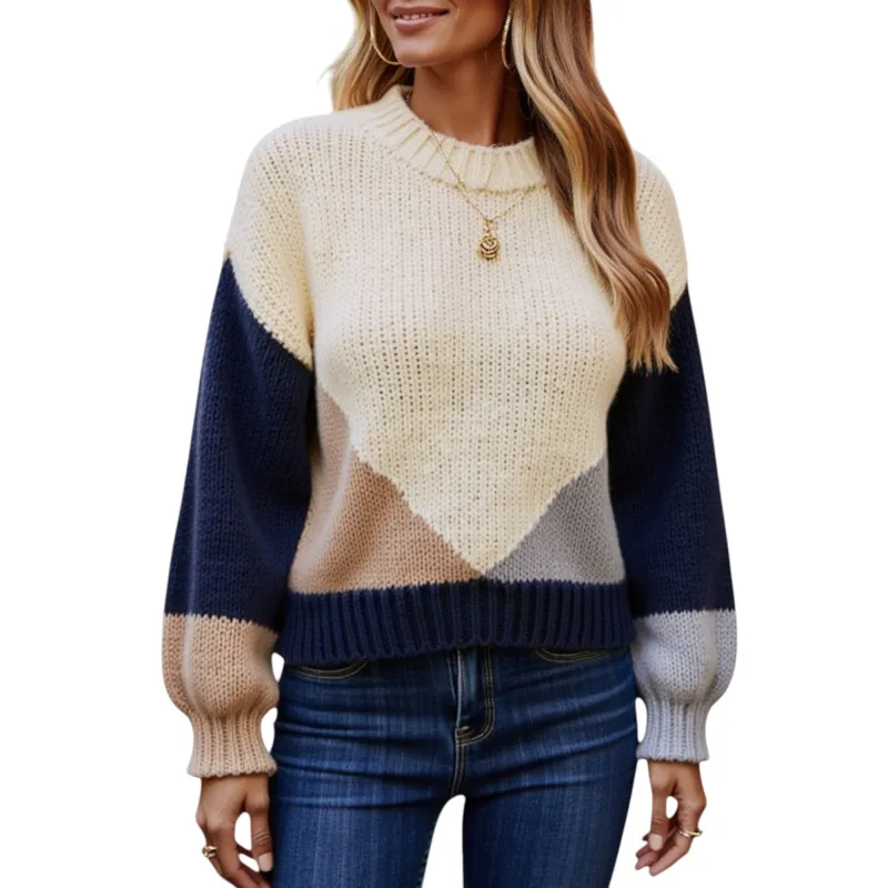 Anna-Kaci Women's Color Block Textured Knit Sweater with Long Sleeves and Relaxed Fit sold by Anna-Kaci