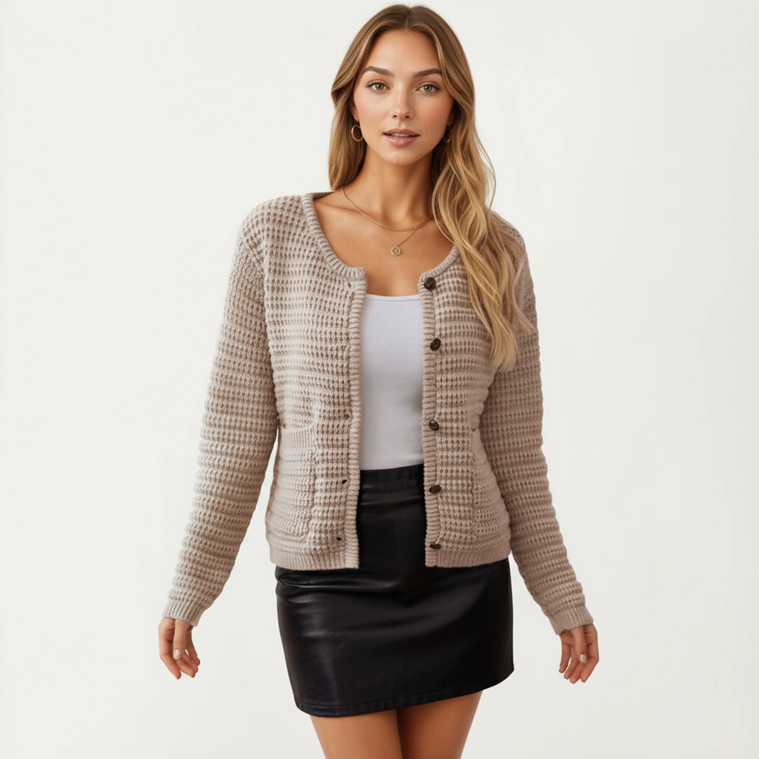 Anna-Kaci Women's Button Front Knit Cardigan with Long Sleeves and Textured Design sold by Anna-Kaci product image thumbnail 4