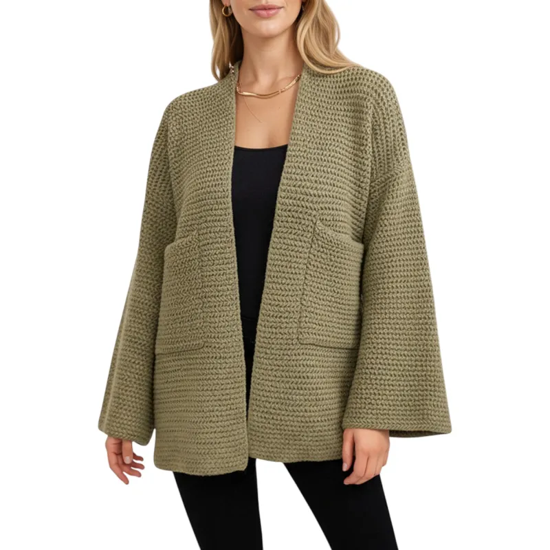 Anna-Kaci Women's Open Front Long Sleeve Textured Knit Cardigan with Relaxed Fit sold by Anna-Kaci