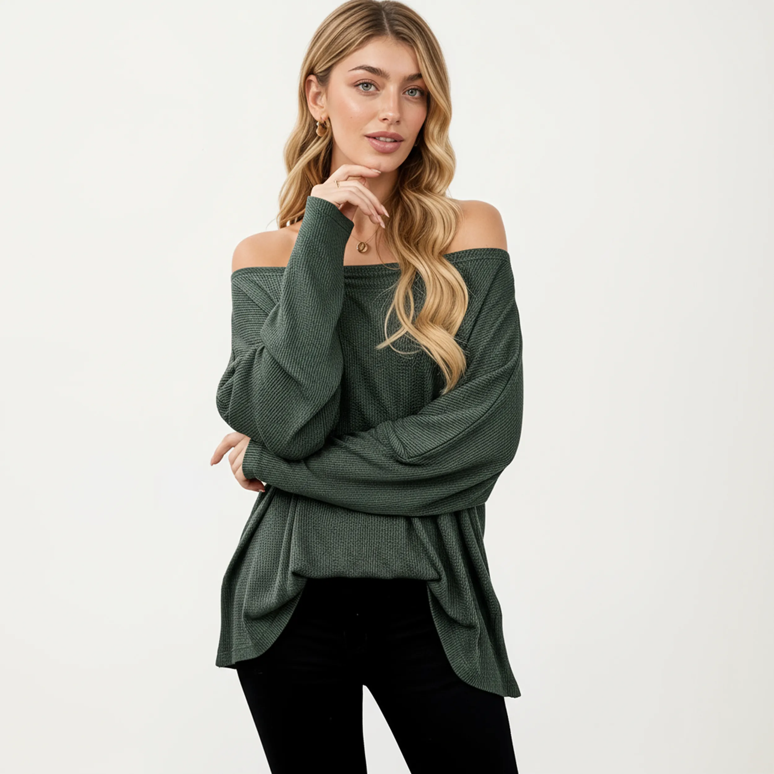 Anna-Kaci Women's Off Shoulder Long Sleeve Knit Top with Relaxed Fit sold by Anna-Kaci product image thumbnail 2