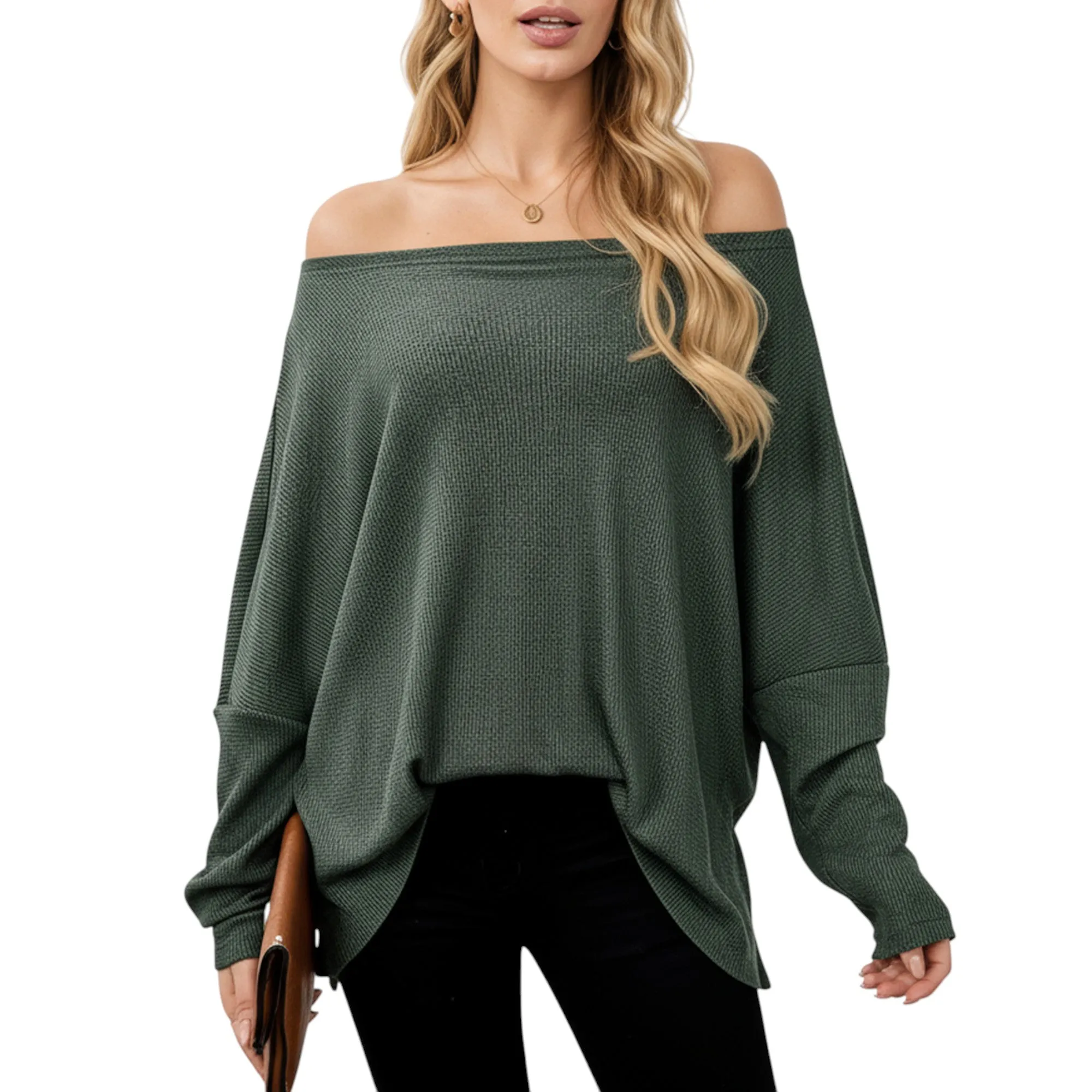 Anna-Kaci Women's Off Shoulder Long Sleeve Knit Top with Relaxed Fit sold by Anna-Kaci