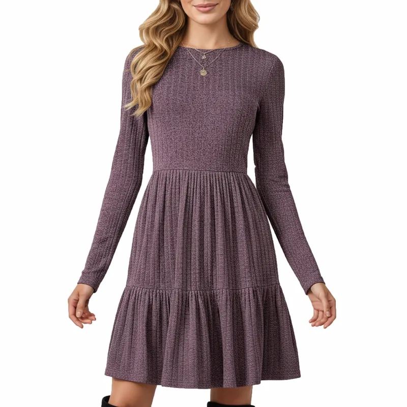 Anna-Kaci Women's Long Sleeve Tiered Skater Dress with Fitted Bodice and Flowy Hem sold by Anna-Kaci