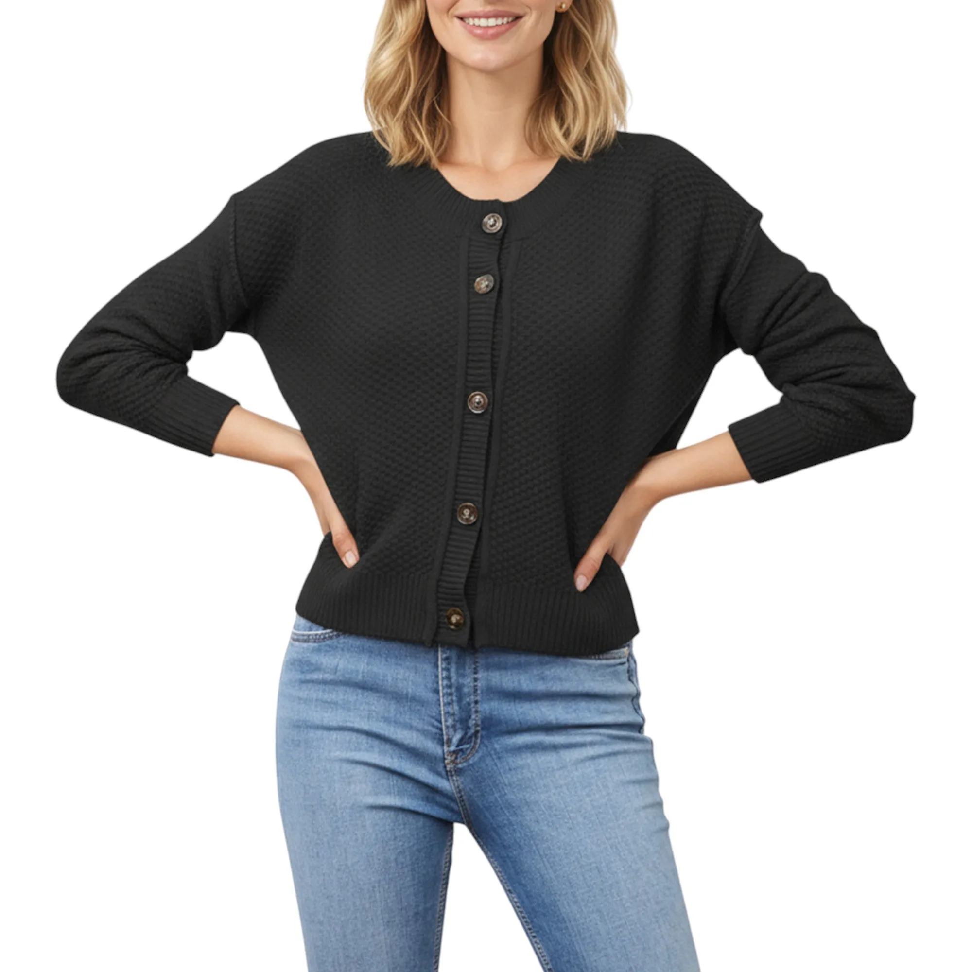 Anna-Kaci Women's Button Front Knit Cardigan with Long Sleeves and Ribbed Cuffs sold by Anna-Kaci