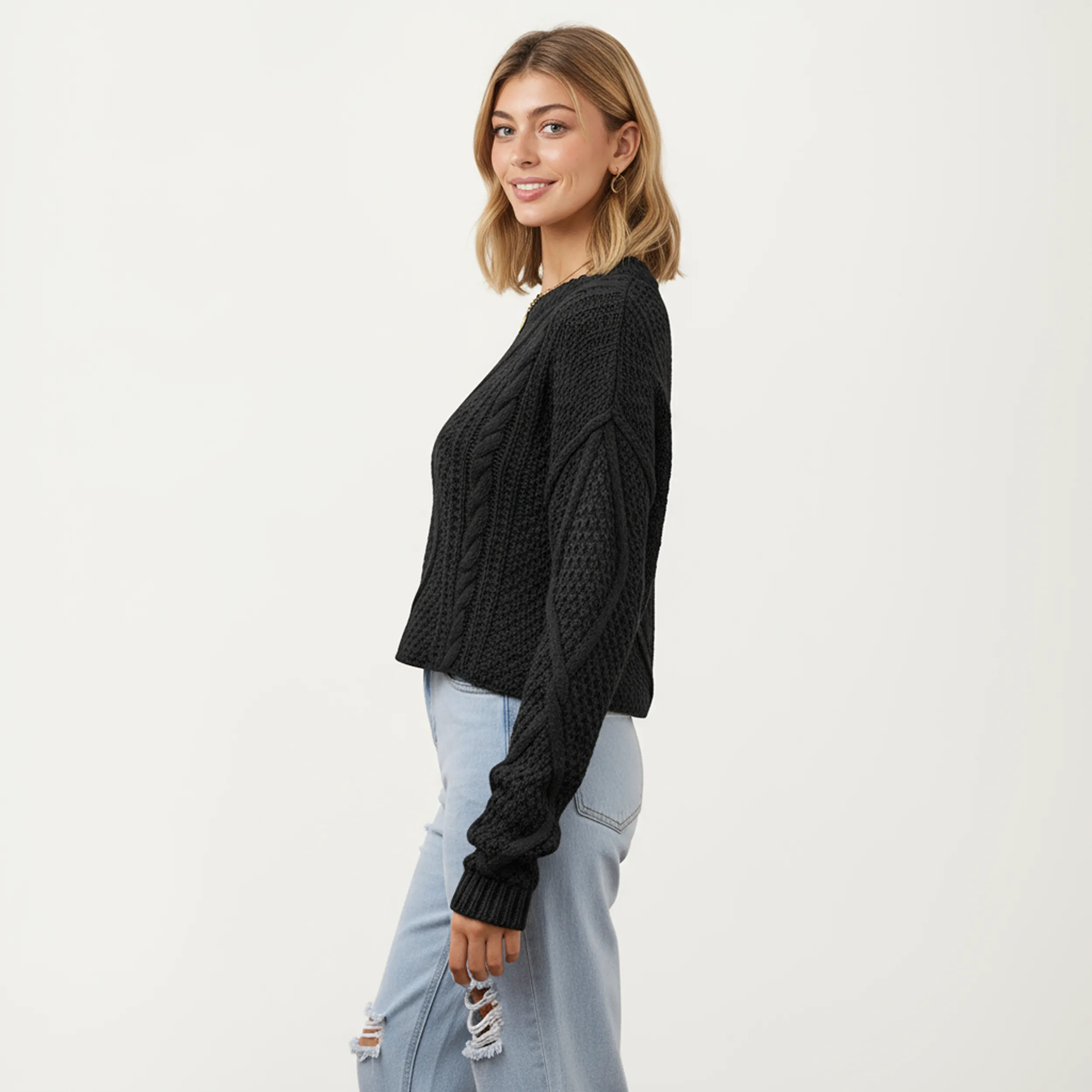 Anna-Kaci Women's Long Sleeve Cable Knit Pullover Sweater with Textured Pattern sold by Anna-Kaci product image thumbnail 4