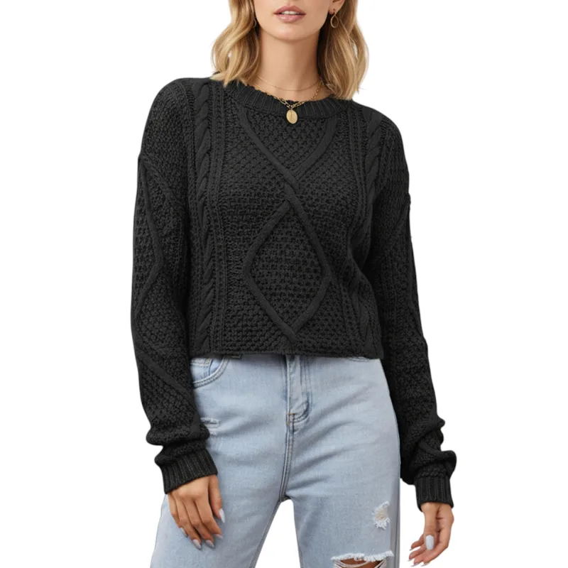 Anna-Kaci Women's Long Sleeve Cable Knit Pullover Sweater with Textured Pattern sold by Anna-Kaci