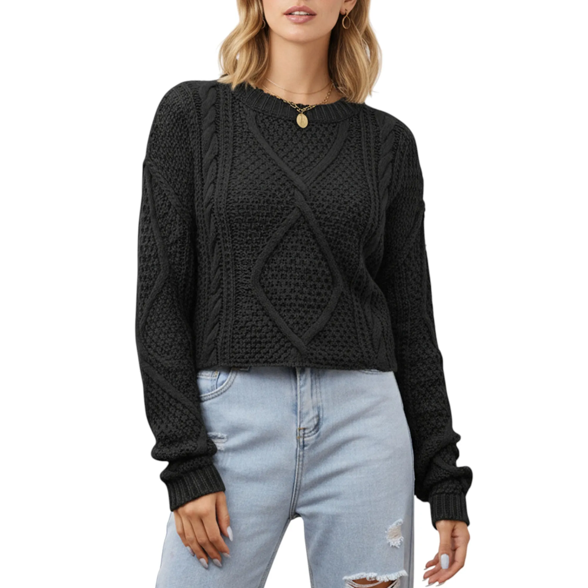 Anna-Kaci Women's Long Sleeve Cable Knit Pullover Sweater with Textured Pattern sold by Anna-Kaci