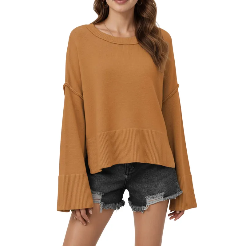 Anna-Kaci Women's Solid Color Pullover Sweater with Wide Ribbed Hem and Relaxed Fit sold by Anna-Kaci