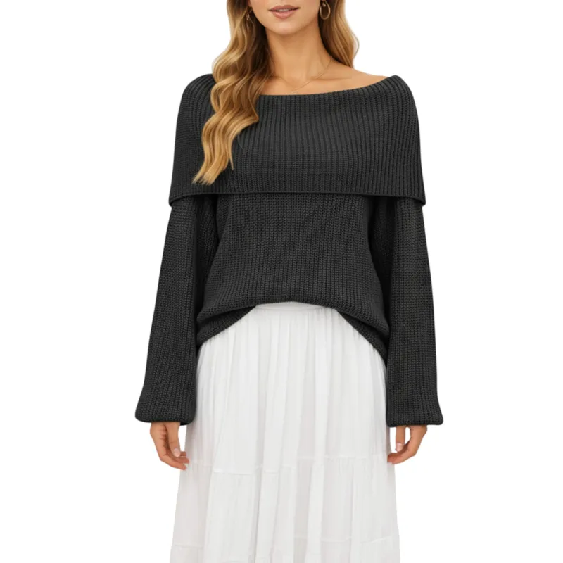 Anna-Kaci Women's Off Shoulder Long Sleeve Knit Pullover Sweater with Relaxed Fit sold by Anna-Kaci