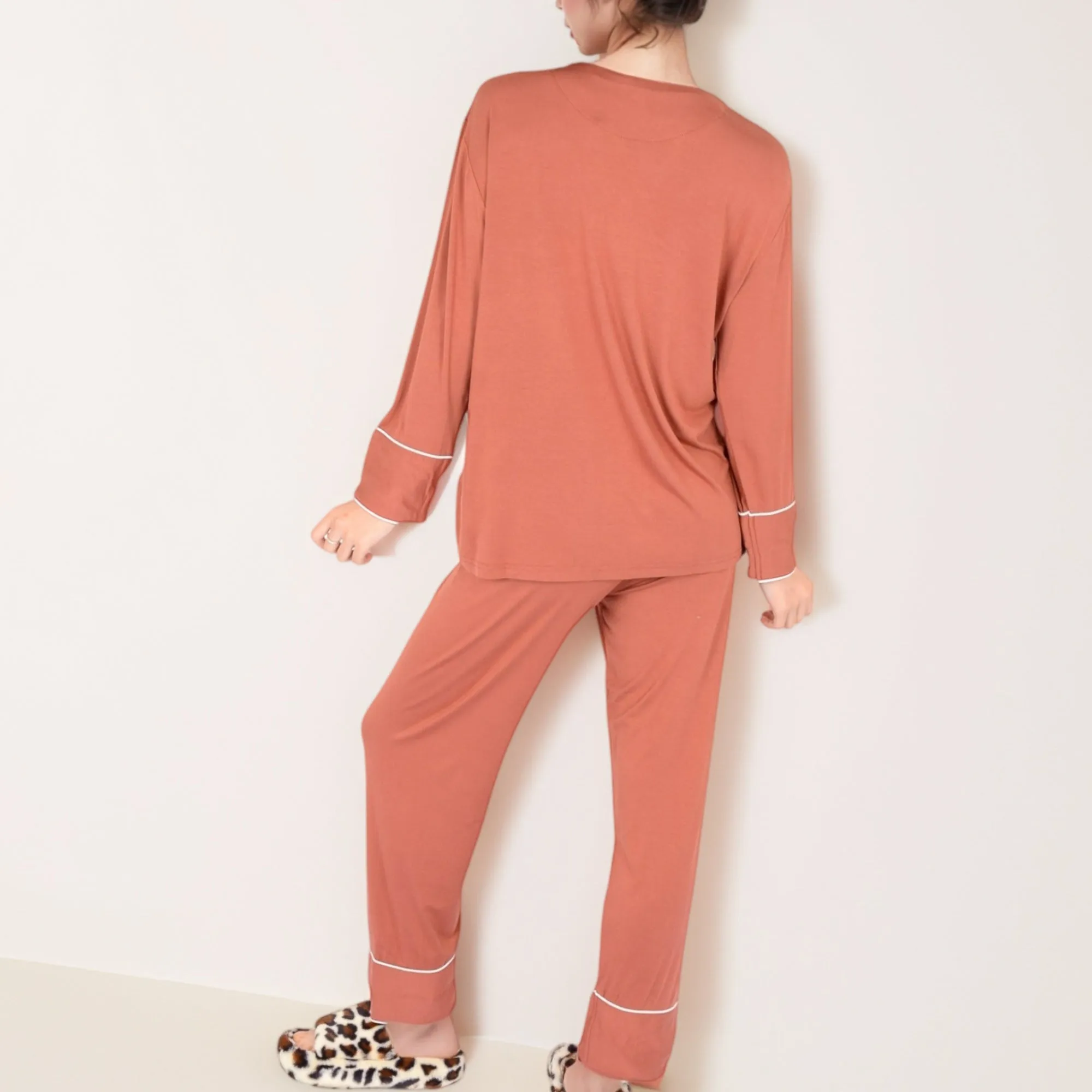 Anna-Kaci Lounge Women's Long Sleeve Button Front Pajama Set with Contrast Piping Trim sold by Anna-Kaci product image thumbnail 5