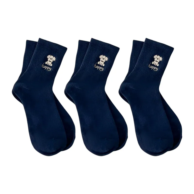Anna-Kaci Women's 3-Pair Pack Cotton Blend Crew Socks with Cute Dogs Embroidery Design sold by Anna-Kaci