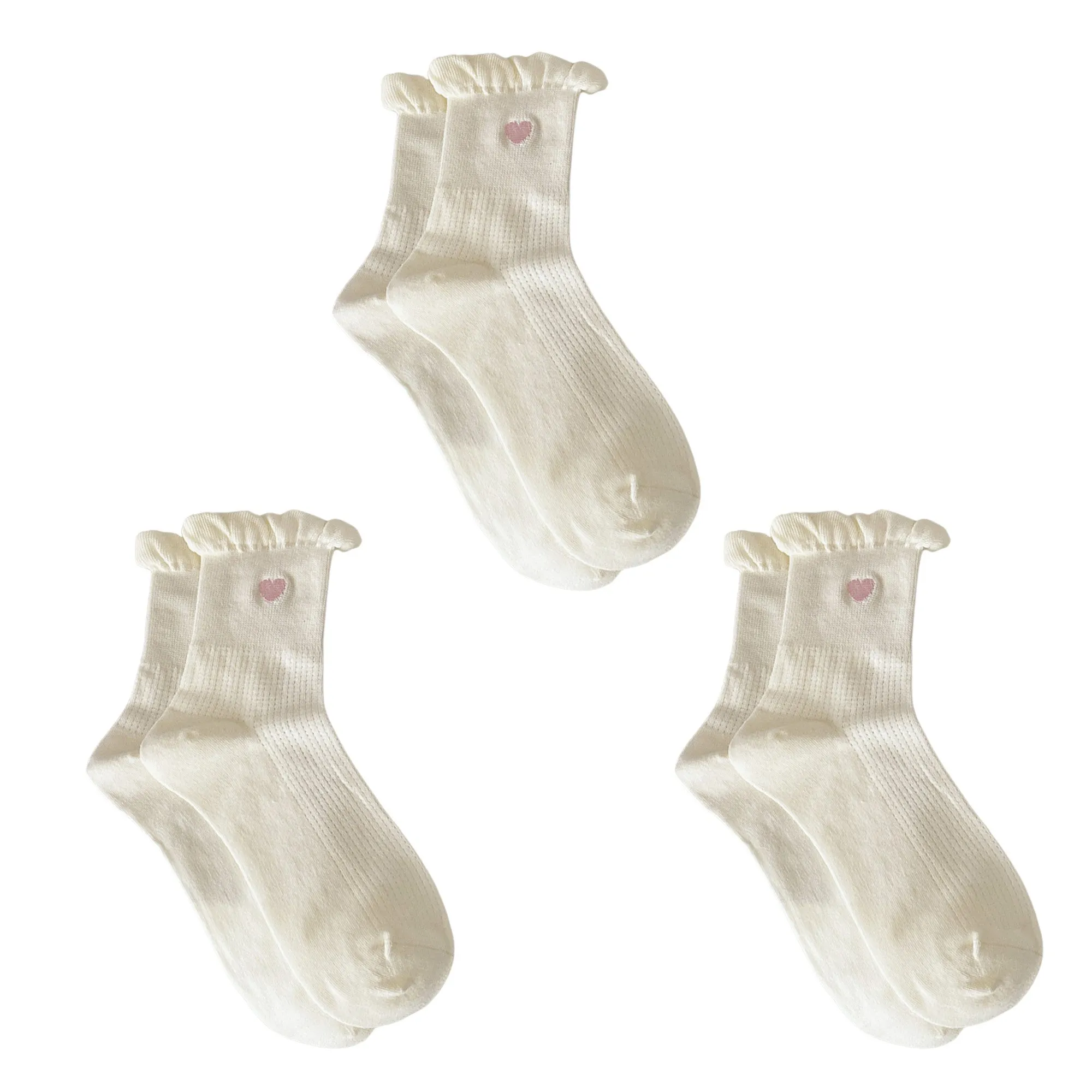 Anna-Kaci Women's 3-Pack Breathable Cotton Blend Socks with Ruffle Trim and Heart Embroidery sold by Anna-Kaci product image thumbnail 4