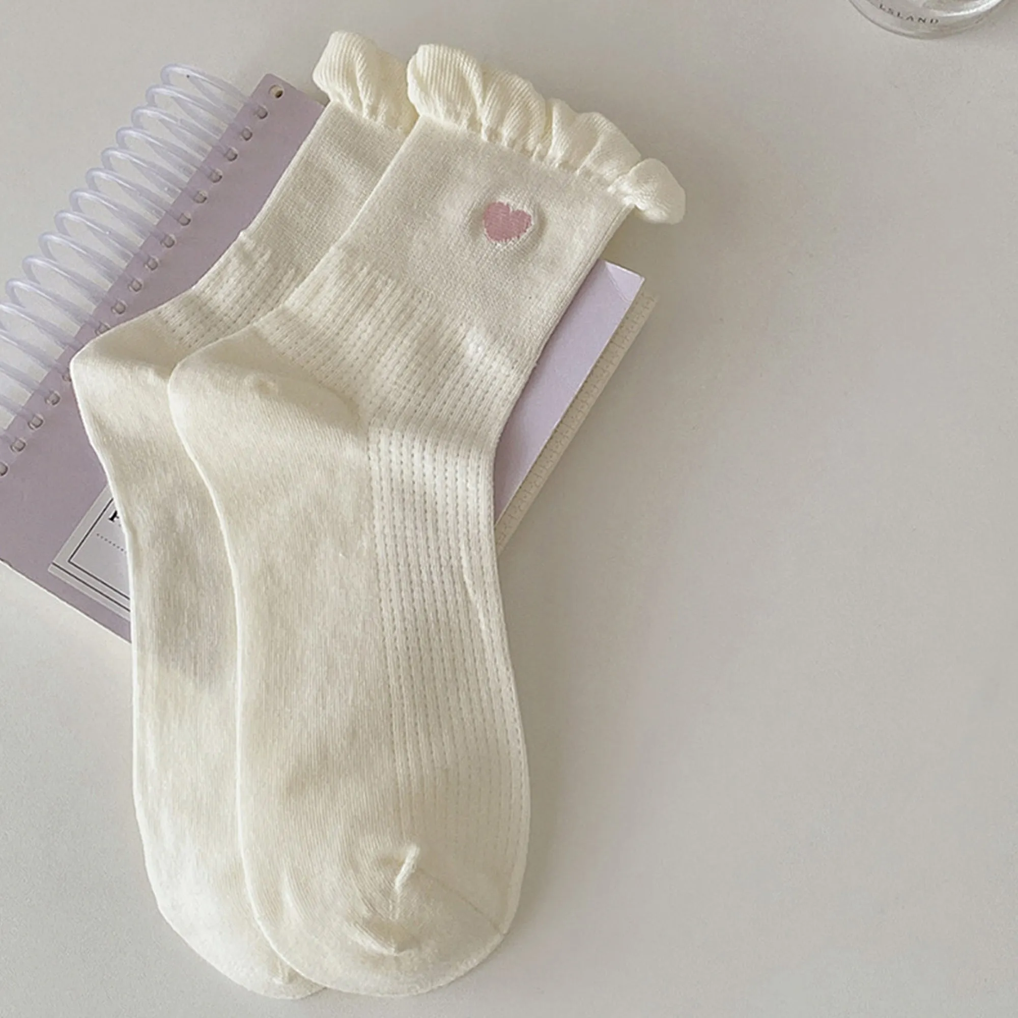 Anna-Kaci Women's 3-Pack Breathable Cotton Blend Socks with Ruffle Trim and Heart Embroidery sold by Anna-Kaci product image thumbnail 5