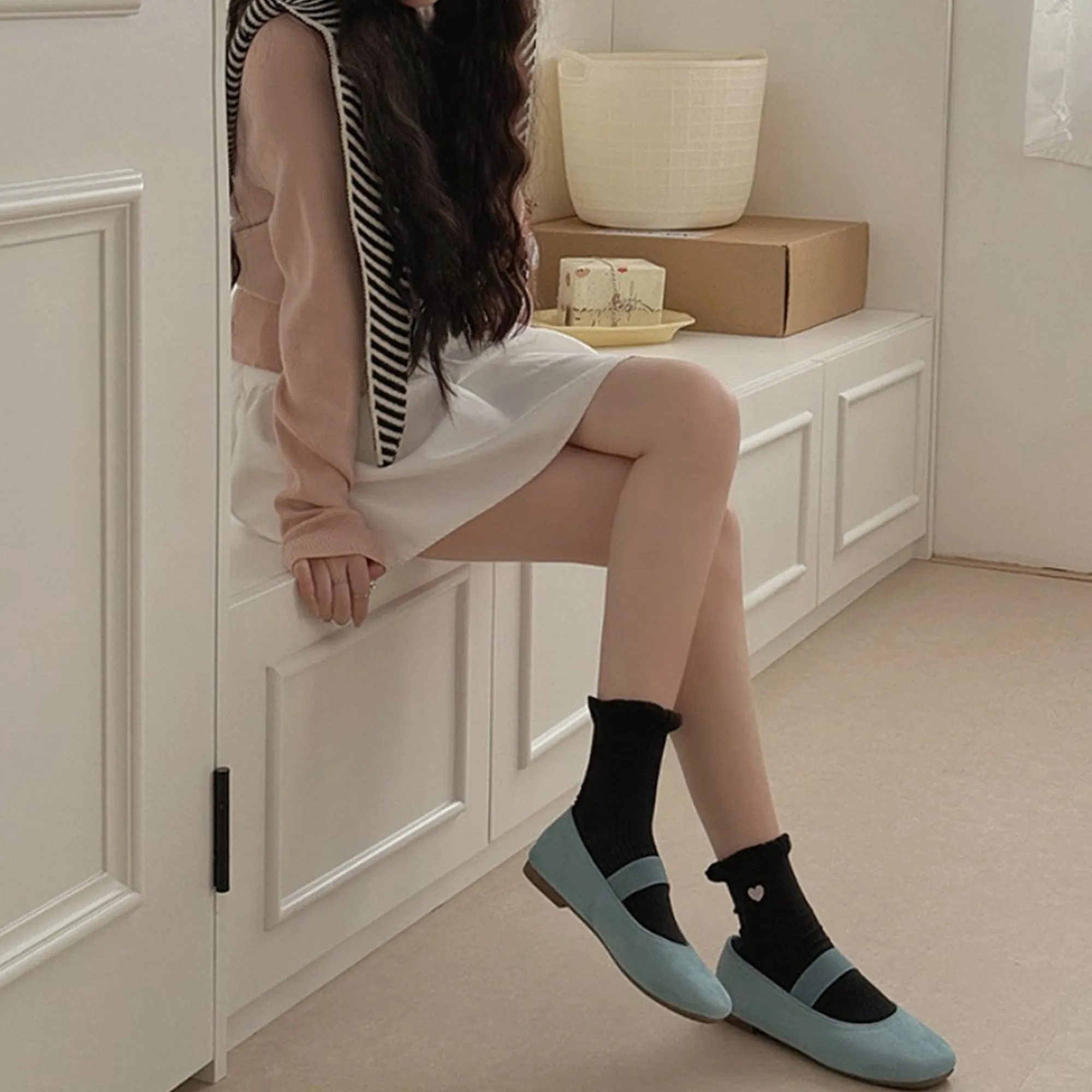 Anna-Kaci Women's 3-Pack Breathable Cotton Blend Socks with Ruffle Trim and Heart Embroidery sold by Anna-Kaci product image thumbnail 3