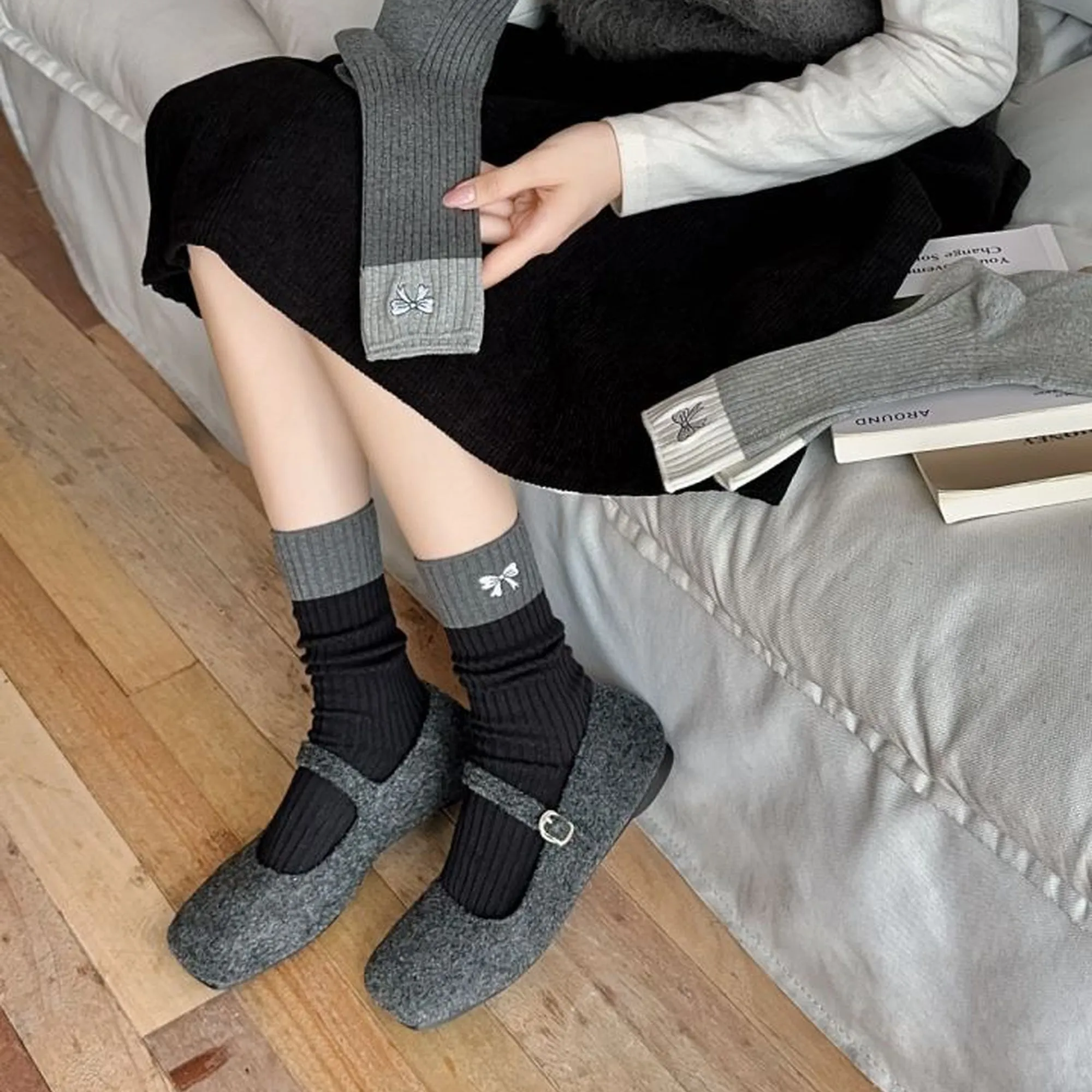 Anna-Kaci Women's 6pk Color - Block Crew Socks with Bow Embroidery sold by Anna-Kaci product image thumbnail 2