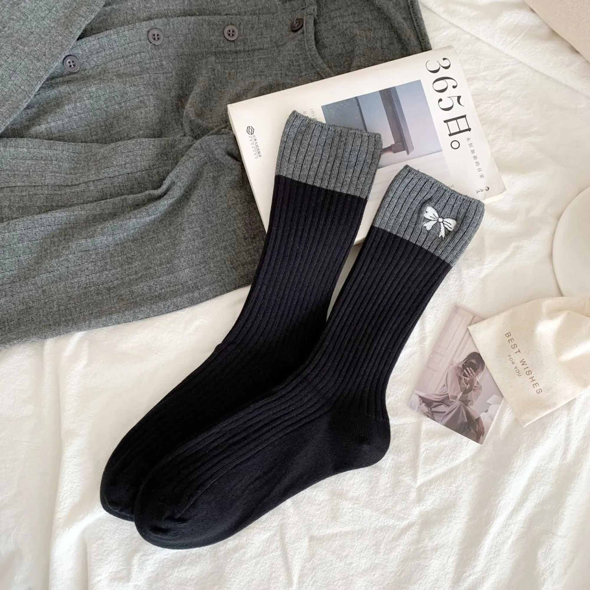 Anna-Kaci Women's 6pk Color - Block Crew Socks with Bow Embroidery sold by Anna-Kaci product image thumbnail 3