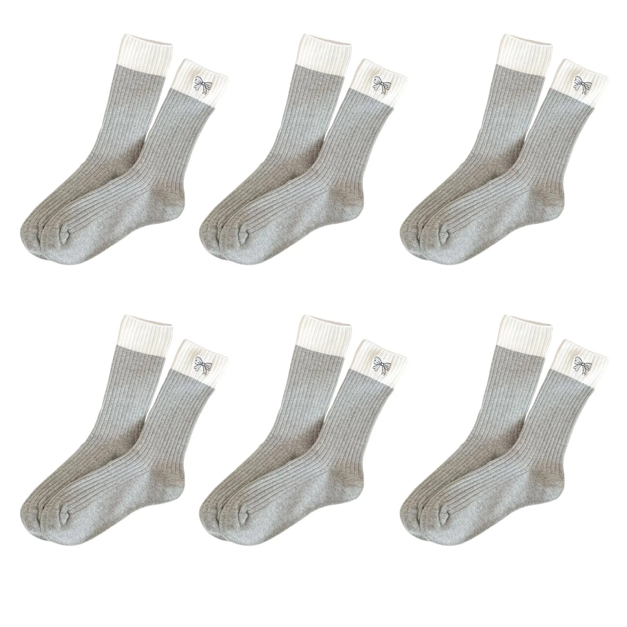 Anna-Kaci Women's 6pk Color - Block Crew Socks with Bow Embroidery sold by Anna-Kaci product image thumbnail 4