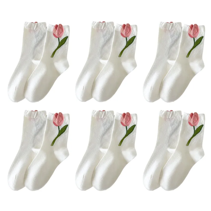 Anna-Kaci 6pk Women's Ankle Socks with Tulip Embroidery sold by Anna-Kaci
