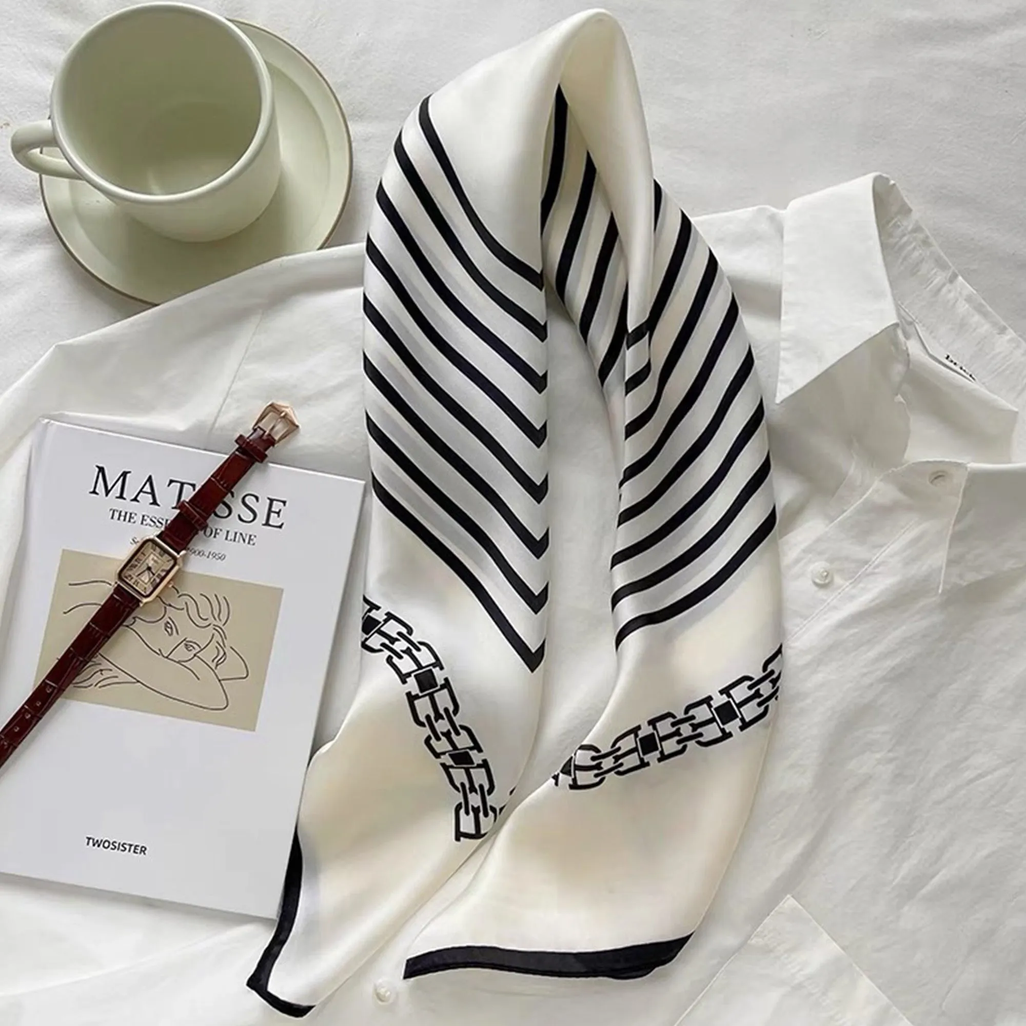 Anna-Kaci Women's Classic Striped Satin Square Scarf for Neck Hair Bag Decoration - 27.5IN¡Á27.5IN sold by Anna-Kaci product image thumbnail 2