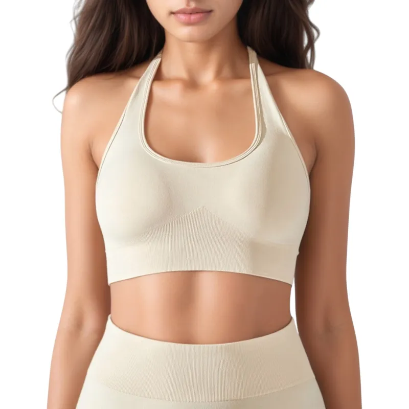 Anna-Kaci Active Women's Seamless Halter Neck Athletic Crop Top with Ribbed Detailing sold by Anna-Kaci