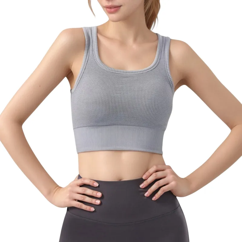 Anna-Kaci Active Women's Ribbed Seamless Sports Bra with Scoop Neck and Wide Straps made by Anna-Kaci