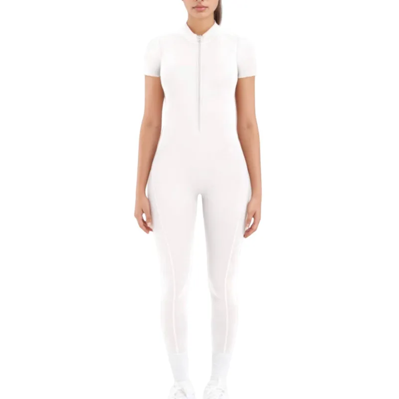 Anna-Kaci Active Women's Short Sleeve High Neck Open Back Zip-Up Jumpsuit with Fitted Silhouette and Scrunch Back Detail sold by Anna-Kaci