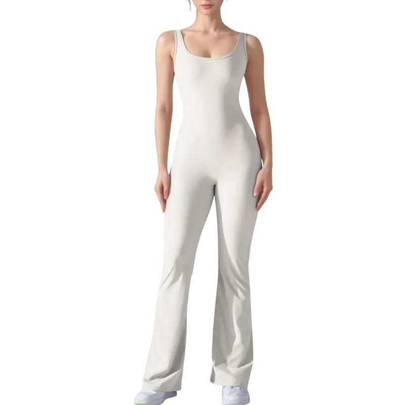 Anna-Kaci Active Women's Sleeveless Open Back Fitted Jumpsuit with Flare Leg Design sold by Anna-Kaci