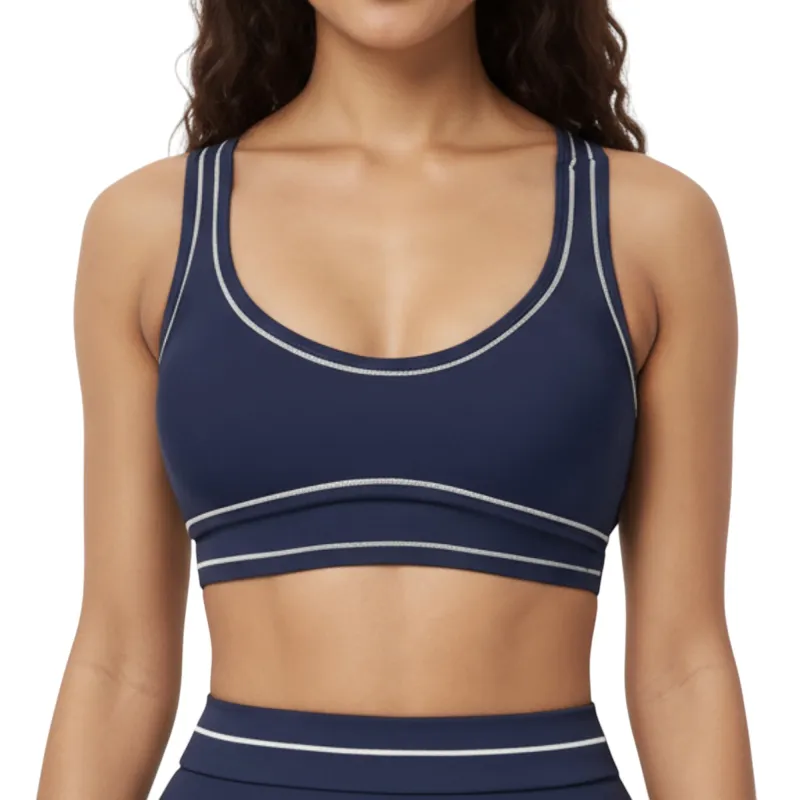 Anna-Kaci Active Women's Sports Bra with Scoop Neck, Wide Straps, and Contrast Stitch Detailing for Medium Support made by Anna-Kaci