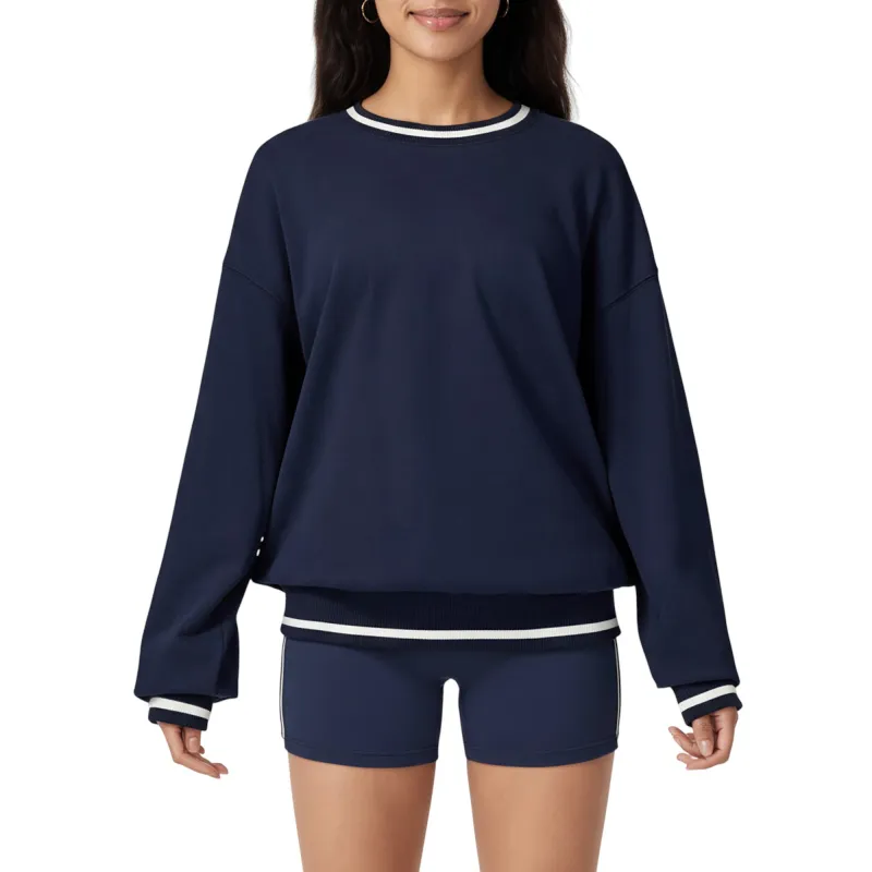 Anna-Kaci Active Women's Long Sleeve Crew Neck Pullover Sweatshirt with Contrast Trim Ribbed Hem and Relaxed Fit sold by Anna-Kaci