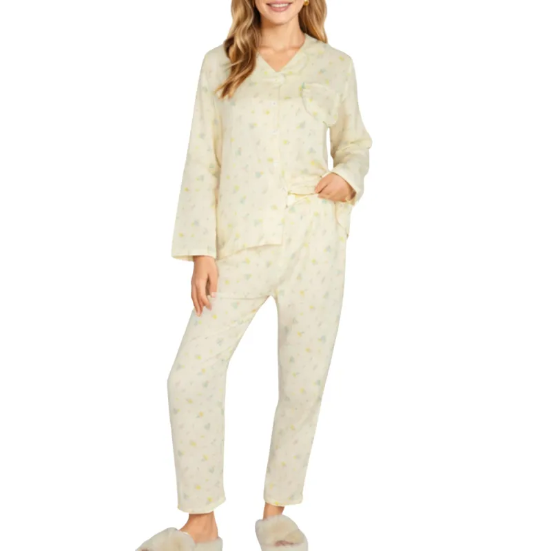 Anna-Kaci Lounge Women's 2-Piece Set Button Front Pajama Top with Ruffled Collar and Relaxed Fit Pants sold by Anna-Kaci