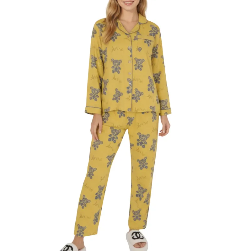 Anna-Kaci Lounge Women's 2-Piece Set Teddy Bear Print Button-Up Long Sleeve Pajama Top and Relaxed Fit Pants sold by Anna-Kaci