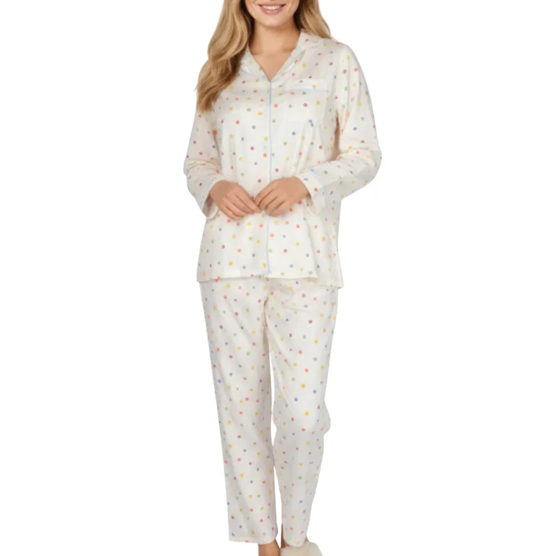 Anna-Kaci Lounge Women's 2-Piece Set Polka Dot Print Button-Up Long Sleeve Pajama Top and Matching Pants sold by Anna-Kaci