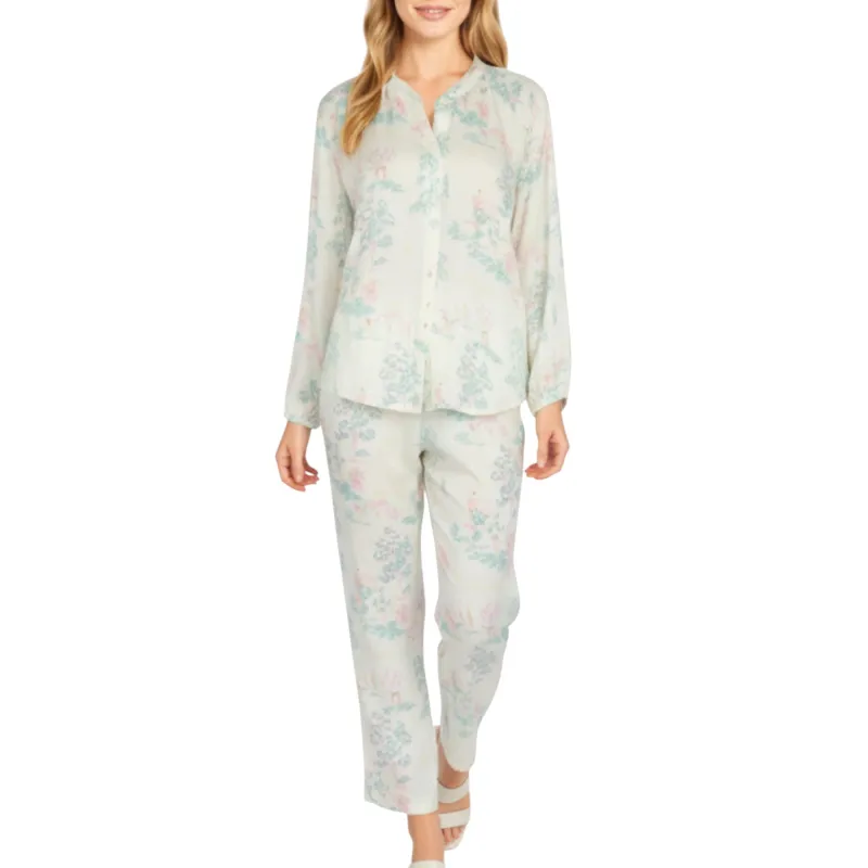 Anna-Kaci Lounge Women's 2-Piece Set Long Sleeve Button Front Top and Relaxed Fit Pants Pajama Set with Pastel Print sold by Anna-Kaci
